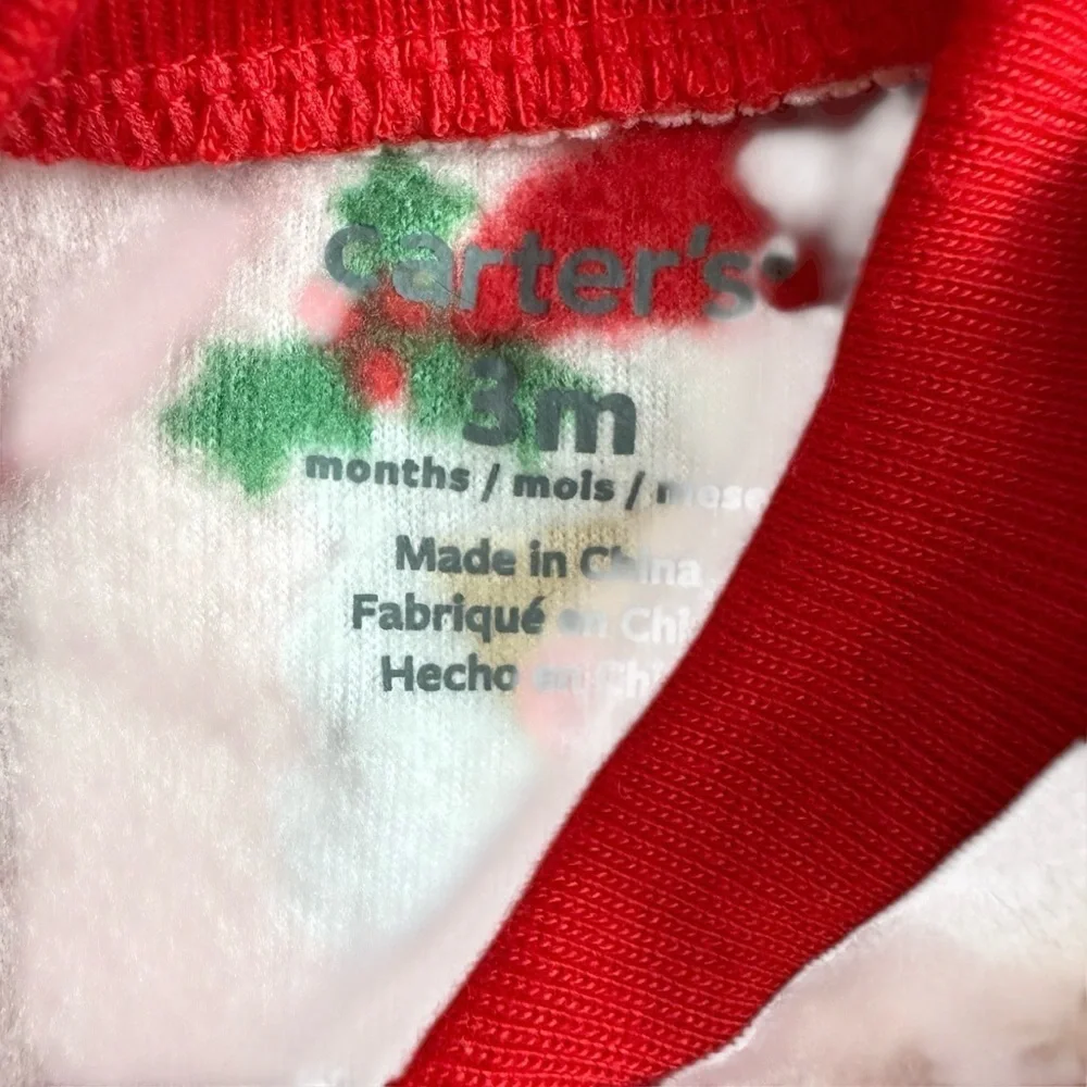 Carter’s Pink Fleece Christmas Pajama 2-way zip Fa la la Deer Baby Girl 3M